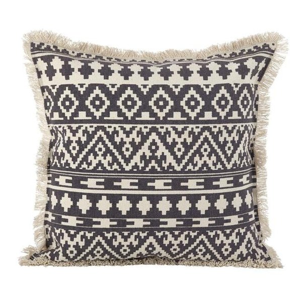 Saro Lifestyle SARO 2152.GY20S Aztec Tribal Design Fringe Trim Cotton Down Filled Throw Pillow - Grey 2152.GY20S